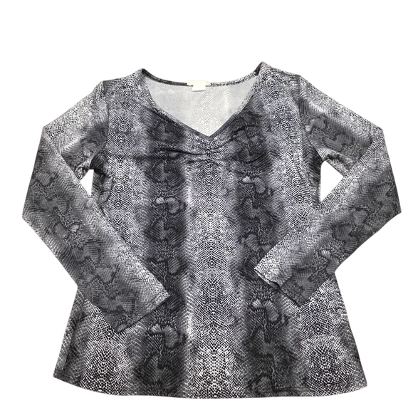 Olivia Rae V-neck Black and Gray Snake Print Long Sleeve Top Slim Size XL - Picture 5 of 9